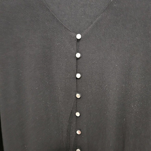 NY Collection Shirt XL Black Stretch Knit With Small Silver Buttons V Neck Ties - Picture 3 of 9